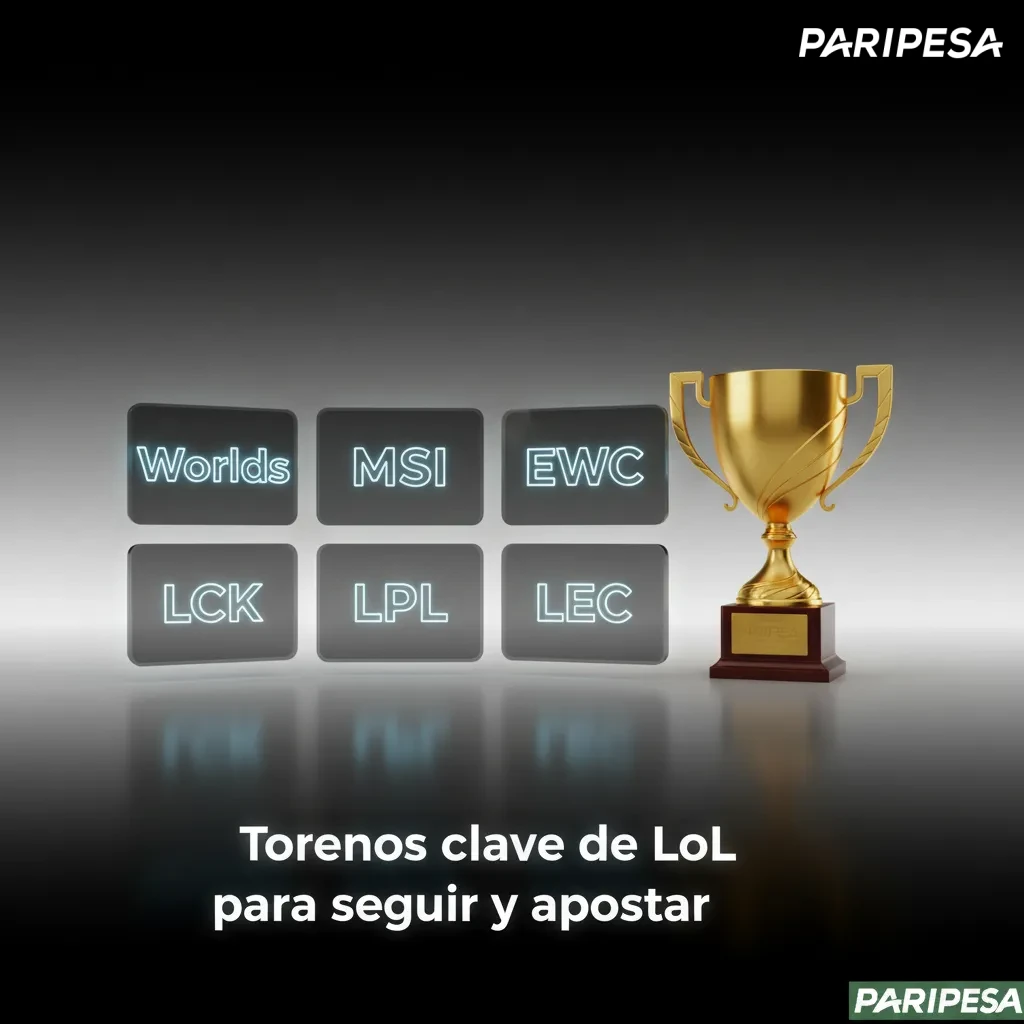 Imagen de torneos clave de LoL: Worlds, MSI, EWC, LCK, LPL, LEC y LLA (Chile); más mercados y mejores cuotas.