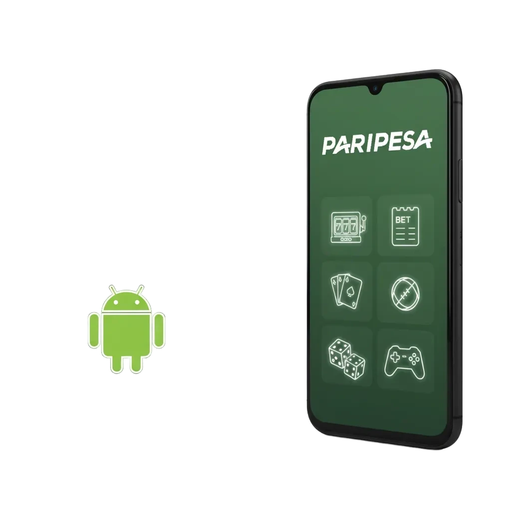 Logo de la app Android Paripesa y pasos de instalación en un móvil para apostar y jugar casino
