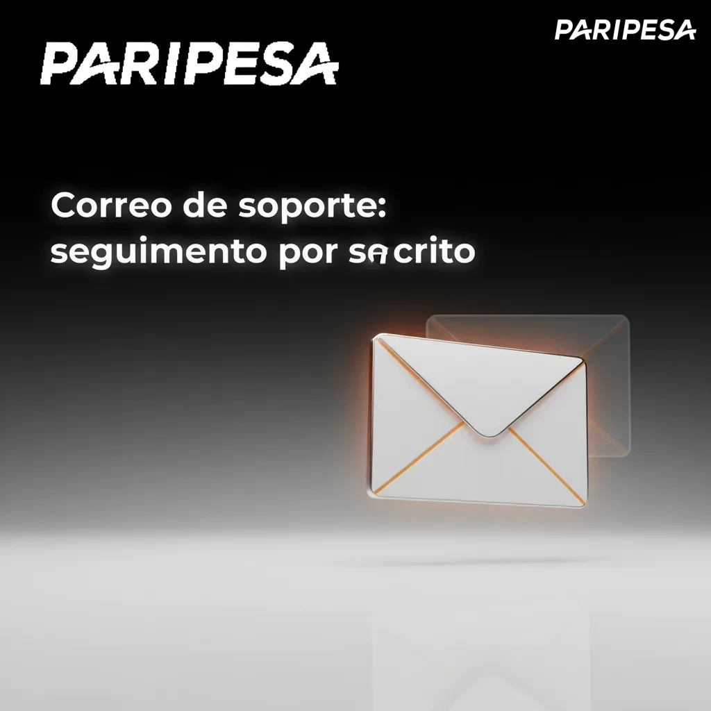 Pantalla de Correo de soporte en Paripesa: categorías, ruta Ayuda > Contacto, tiempos 2–12 h y datos requeridos.