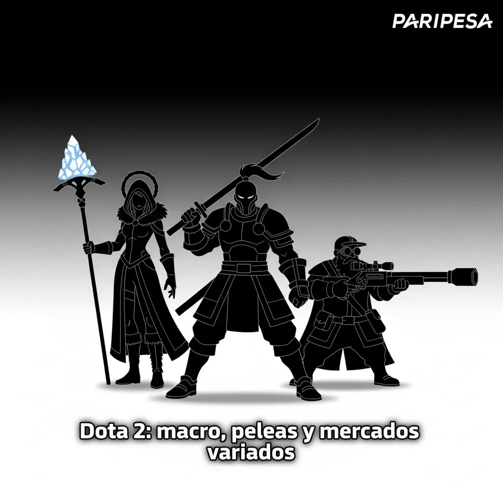 Interfaz de apuestas de Dota 2 con mercados prepartido y en vivo; torneos TI, ESL One, DreamLeague, Riyadh Masters