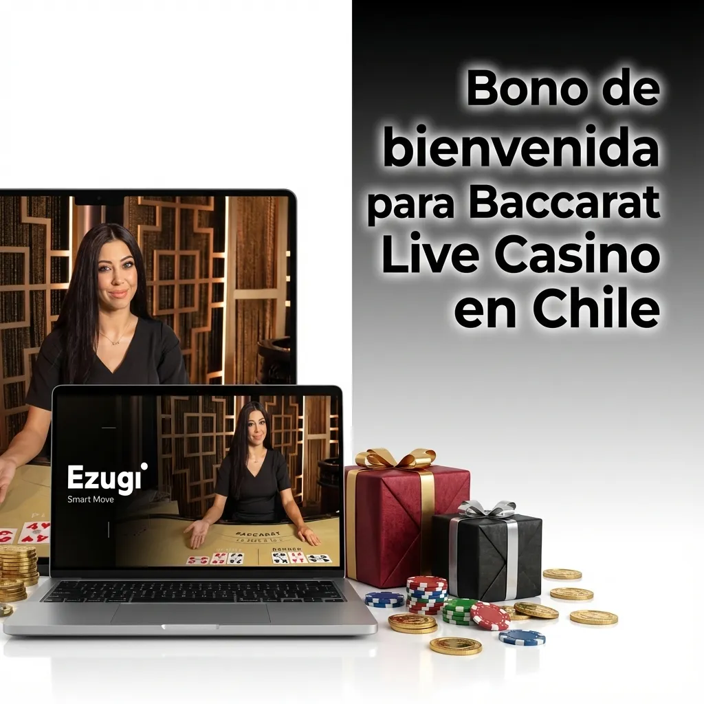 Banner en español que anuncia bono de bienvenida 100 % para Baccarat Live Casino en Chile, con fichas, cartas y crupier en vivo
