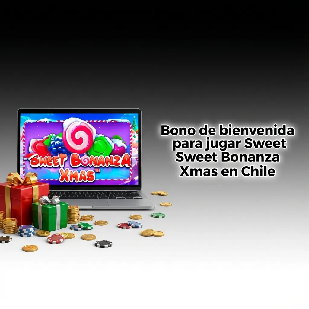 Banner en español promocionando bono de bienvenida 100% y tiradas gratis para jugar Sweet Bonanza Xmas en Chile