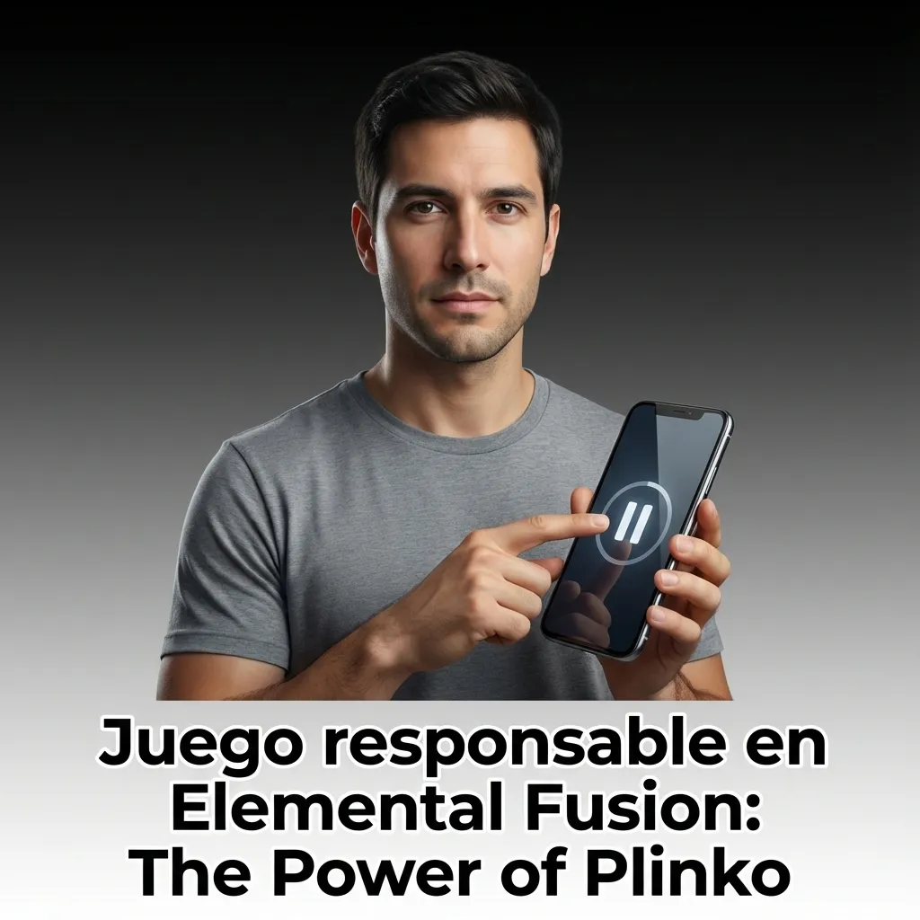 Ilustración de Elemental Fusion: The Power of Plinko con mensajes claros de juego responsable y advertencias sobre riesgos.