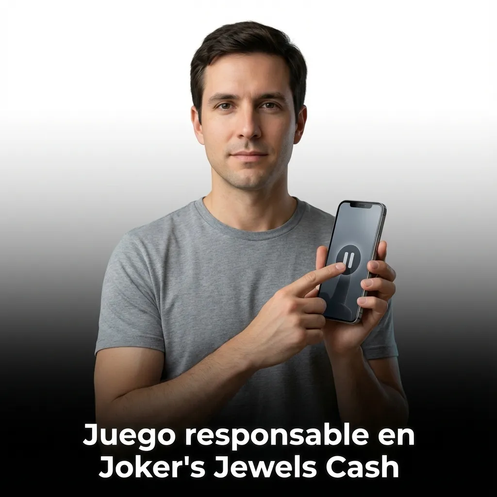 Ilustración de Joker's Jewels Cash con mensaje de juego responsable, límites de apuesta y advertencia sobre riesgos de adicción