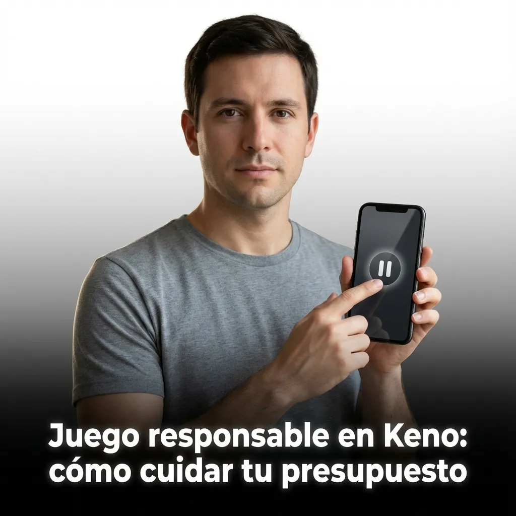 Persona marcando límites de gasto en una app de Keno, con calendario, reloj y advertencia de juego responsable