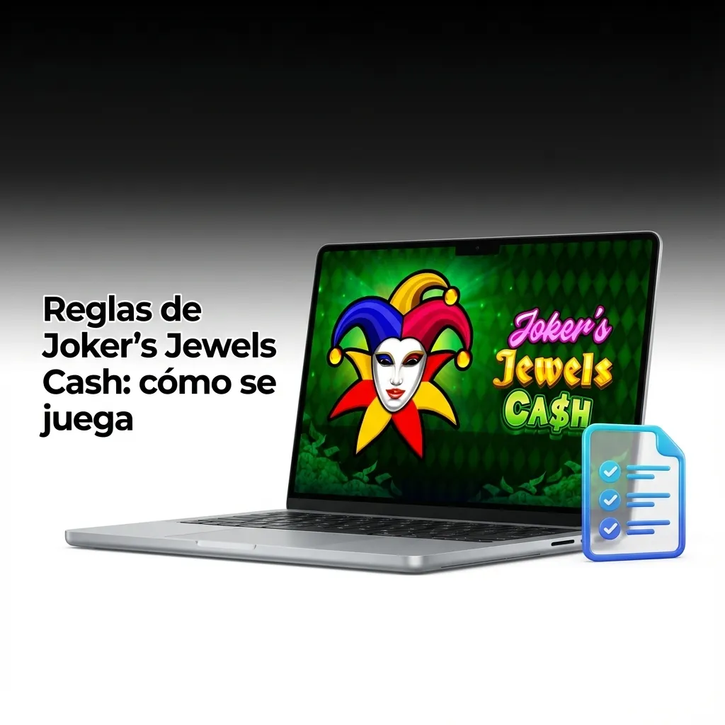 Pantalla de la tragamoneda Joker's Jewels Cash con joyas brillantes, bufón y botones de apuesta y giro