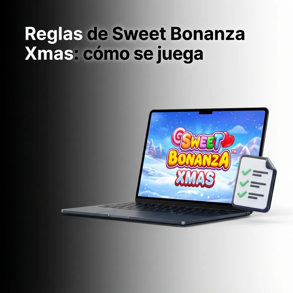 Pantalla del slot Sweet Bonanza Xmas 6x5 con símbolos coloridos en cascada y un panel mostrando reglas básicas de juego.