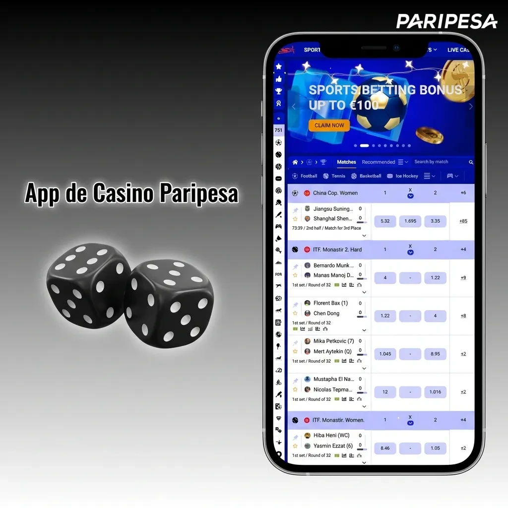 Interfaz de la aplicación móvil Paripesa mostrando opciones de casino en vivo y juegos de mesa