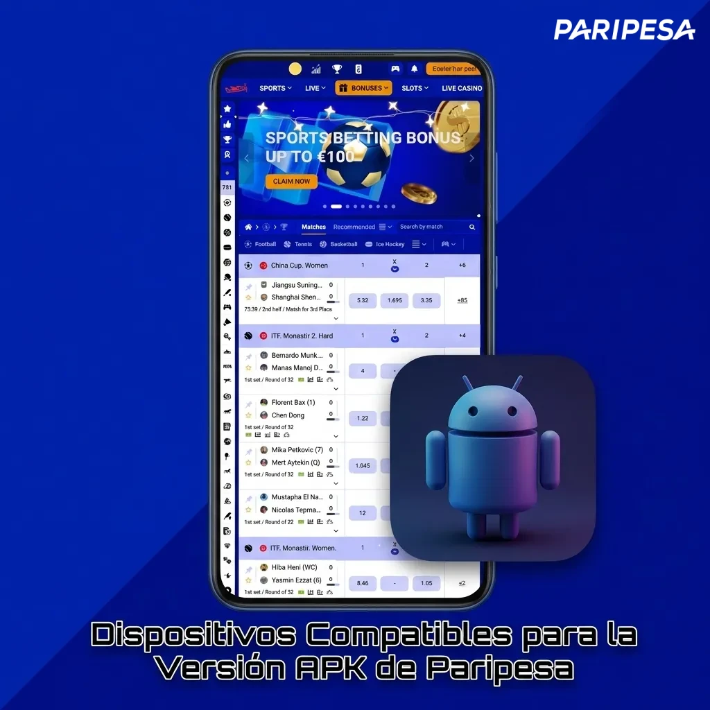 Table showing Paripesa APK compatible Android devices by brand including Samsung, Sony, Huawei, OnePlus, Oppo, Google, Xiaomi, Motorola