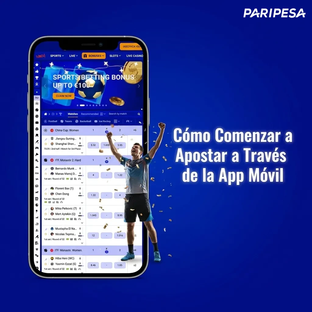 Person using mobile phone to place sports bet on Paripesa app with betting slip visible on screen