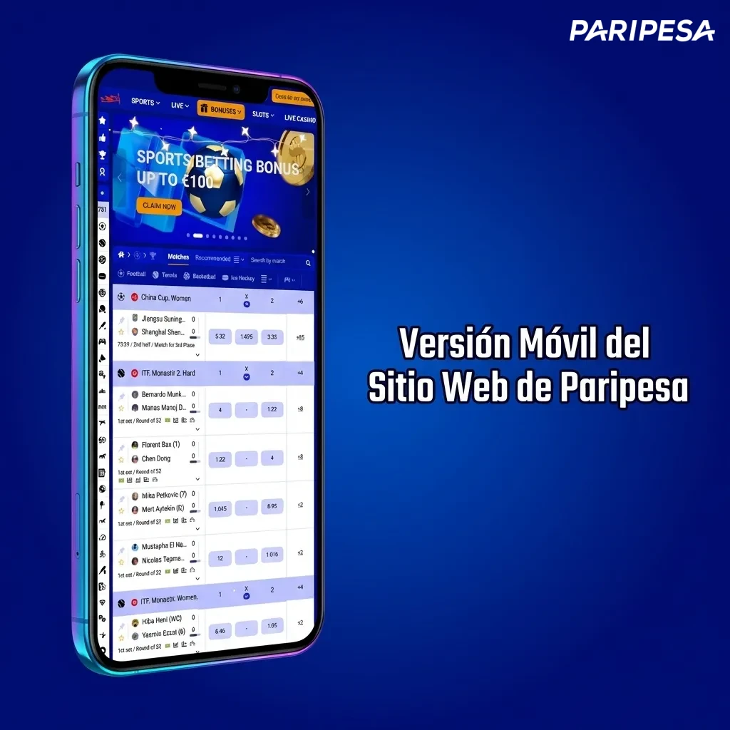 Vista de la versión móvil optimizada del sitio web de Paripesa en smartphone con apuestas deportivas y casino